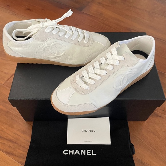 Brand New, New Season Chanel Calfskin & Suede White Sneakers 37. - Picture 1 of 10